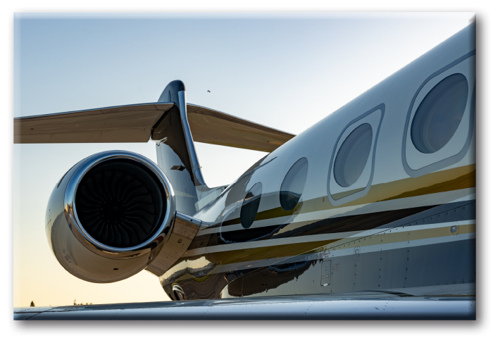 Close up of a Gulfstream Jet of Corporate Wings.